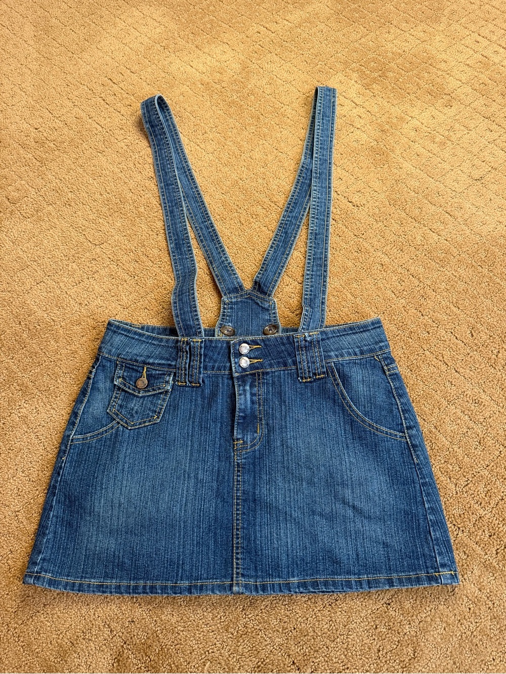 NEESO Jeans Juniors Denim Overall Suspender Skirt Blue Solid Short Women’s 7/8